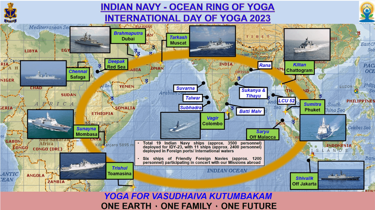 Indian Navy Creates ‘Ocean Ring of Yoga’ on 9th International Yoga Day 2023