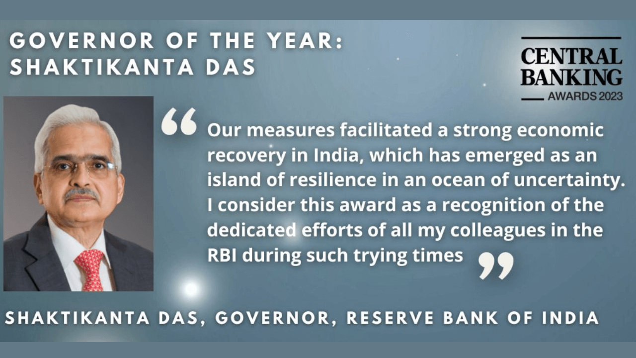 RBI Chief Shaktikanta Das honored with the 'Governor of the Year' Award at Central Banking Awards 2023, London